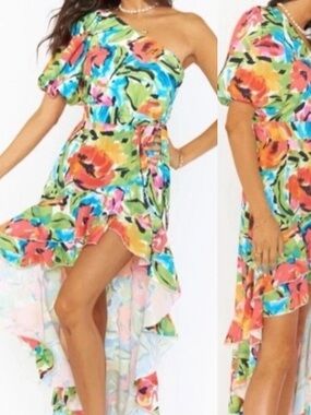Show me your Mumu XL Standout High Low Maxi Dress Mimosa Dreams One Shoulder